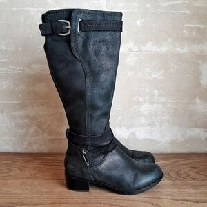 440a. black Ugg "Darcie" leather knee high riding boots, 6